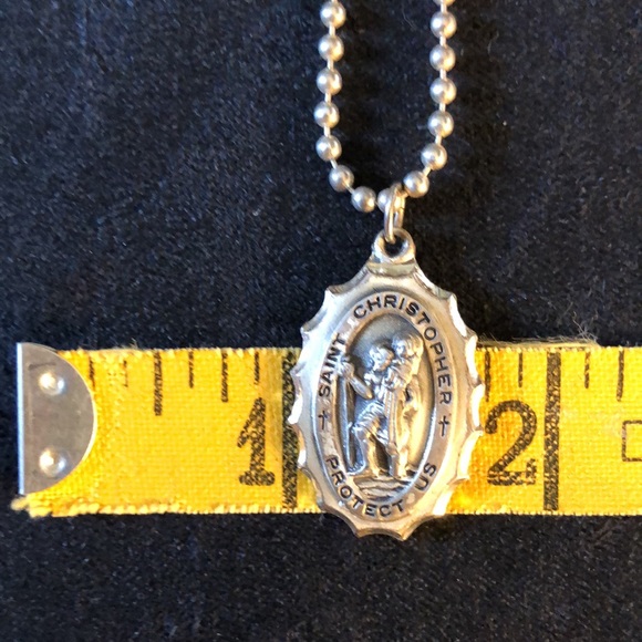 SOLID Sterling Silver Saint Christopher Pendant Necklace.16”Chain- New Condition - Picture 11 of 13